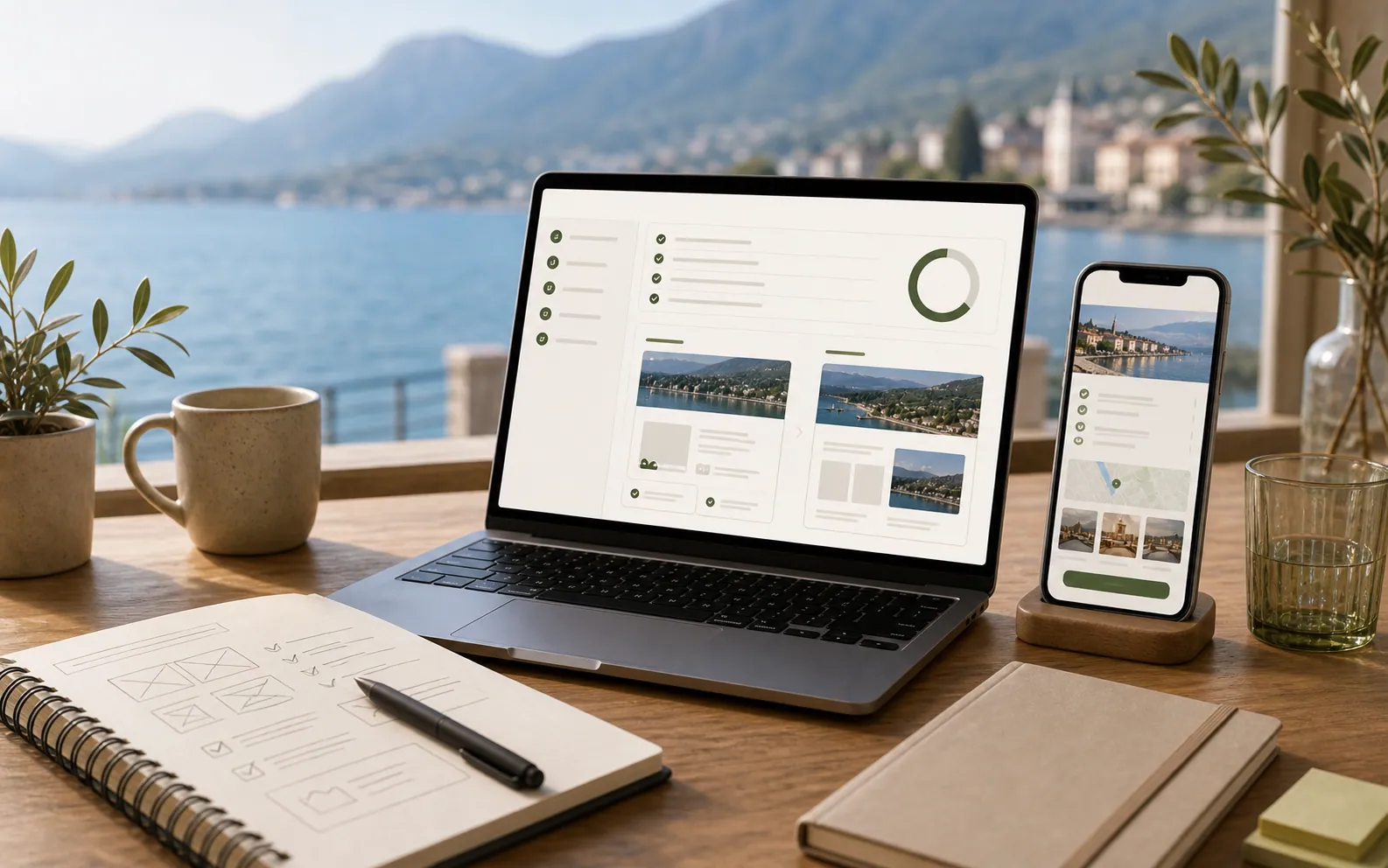 Ordinateur et téléphone montrant l'audit d'un site internet local à Aix-les-Bains