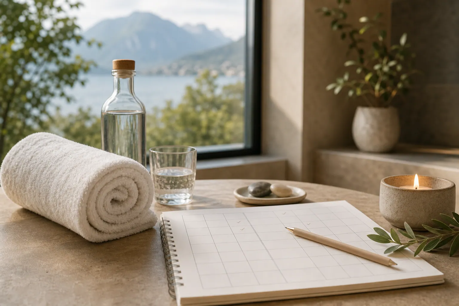 Ambiance soin et bien-être avec serviette et bougie pour institut à Aix-les-Bains