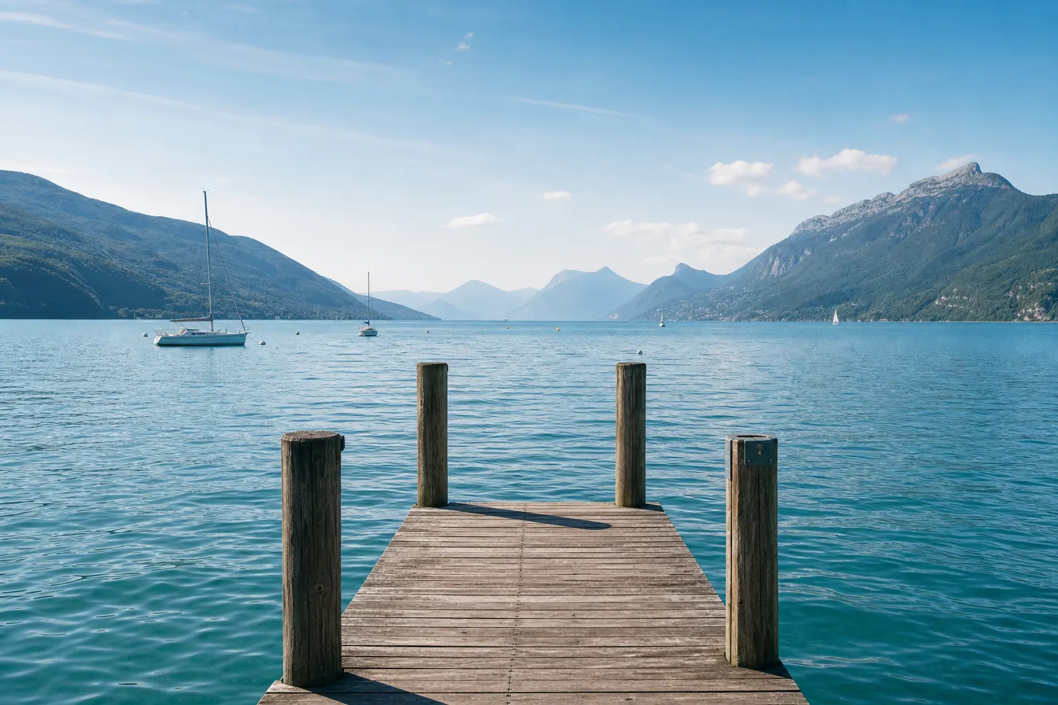 Pontons sur le lac du Bourget pour une activité touristique à Aix-les-Bains