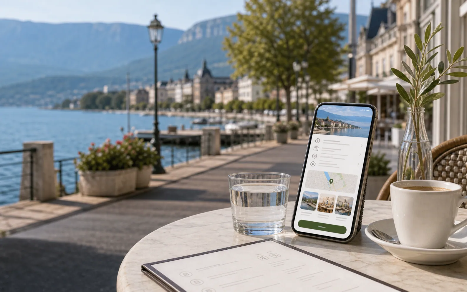 Promenade, terrasse et rives du lac du Bourget à Aix-les-Bains
